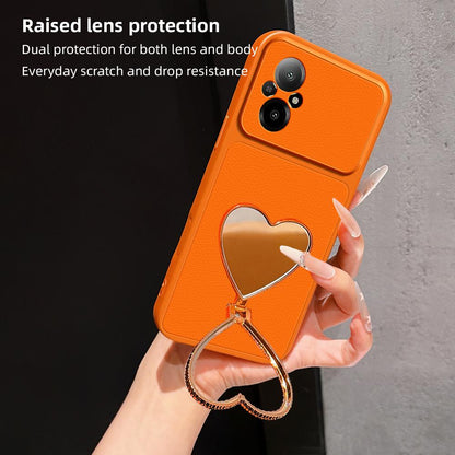 For Realme C67 4G Lambskin Series Skin Feel Shockproof Phone Case with Heart Mirror Holder(Purple)