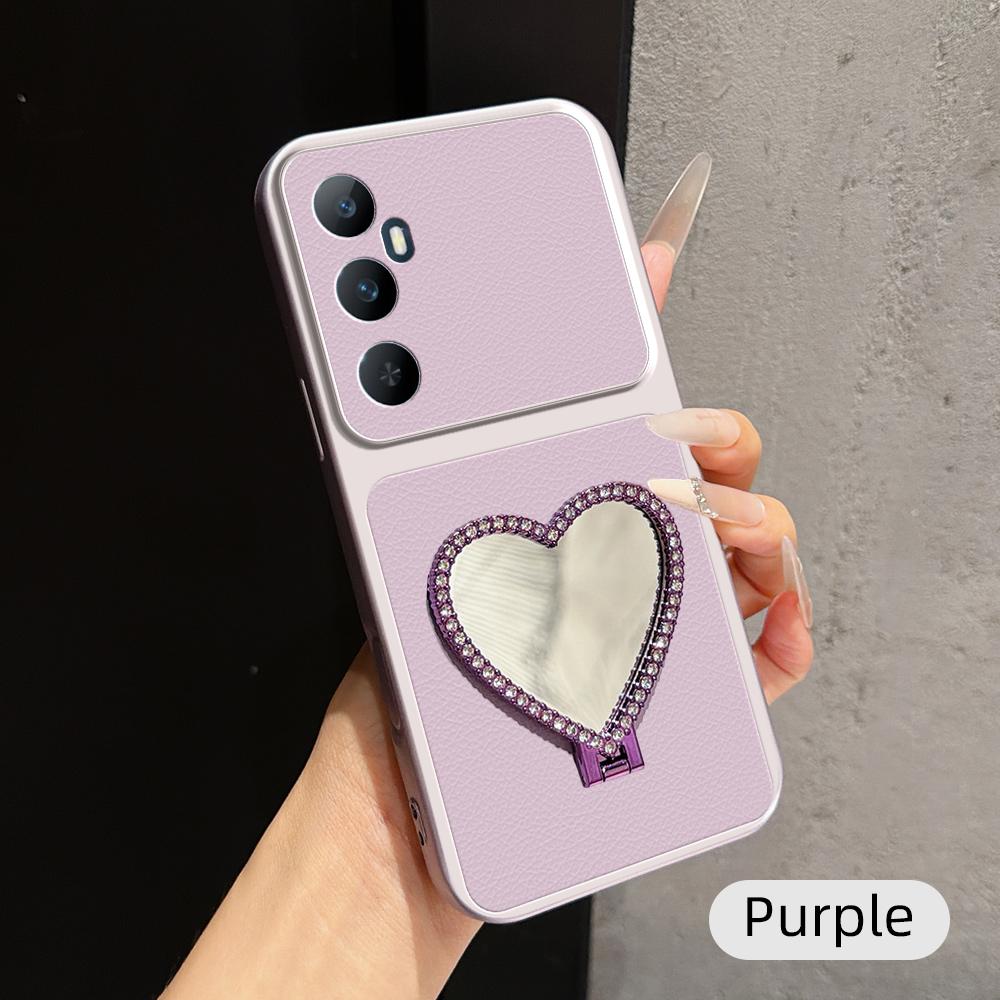 For Realme C65 Lambskin Series Skin Feel Shockproof Phone Case with Heart Mirror Holder(Purple)