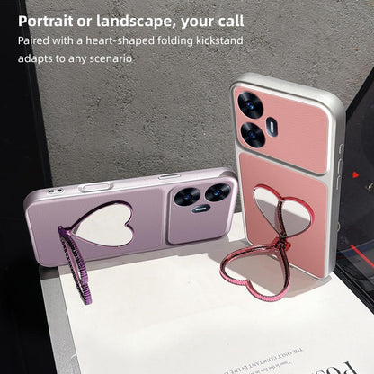 For Realme C55 Lambskin Series Skin Feel Shockproof Phone Case with Heart Mirror Holder(Silver)