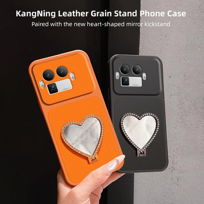 For Realme GT 8 Pro Global Lambskin Series Skin Feel Shockproof Phone Case with Heart Mirror Holder(Black)