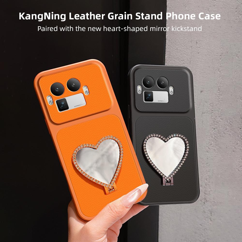 For Realme GT 8 Pro Global Lambskin Series Skin Feel Shockproof Phone Case with Heart Mirror Holder(Silver)
