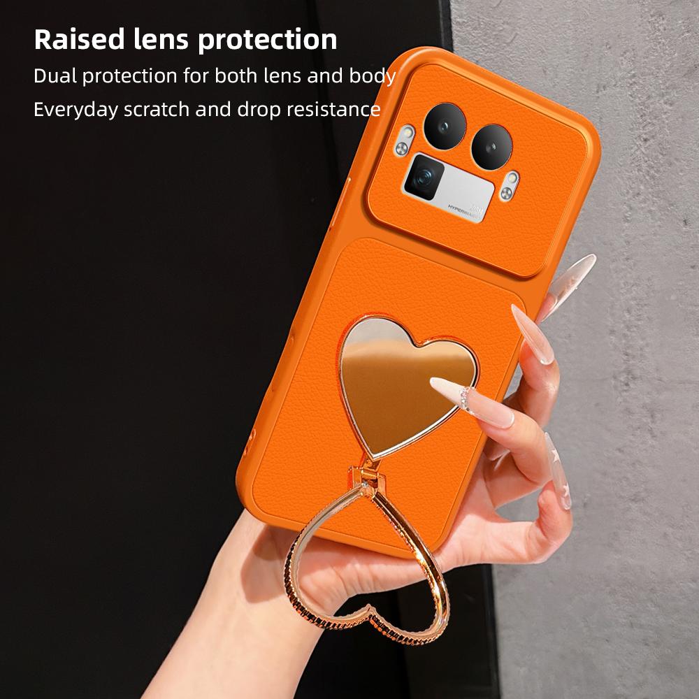 For Realme GT 8 Pro Global Lambskin Series Skin Feel Shockproof Phone Case with Heart Mirror Holder(Silver)