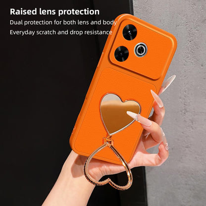 For Redmi 13 5G / 4G Lambskin Series Skin Feel Shockproof Phone Case with Heart Mirror Holder(Silver)