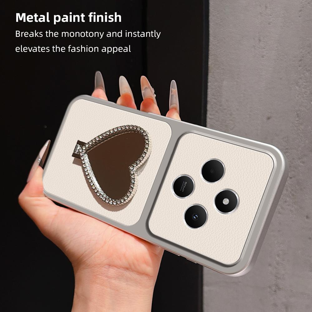 For Redmi 14C 5G / 4G Lambskin Series Skin Feel Shockproof Phone Case with Heart Mirror Holder(Black)