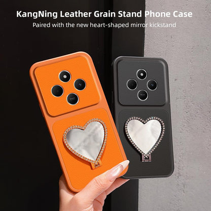 For Redmi 14C 5G / 4G Lambskin Series Skin Feel Shockproof Phone Case with Heart Mirror Holder(Silver)