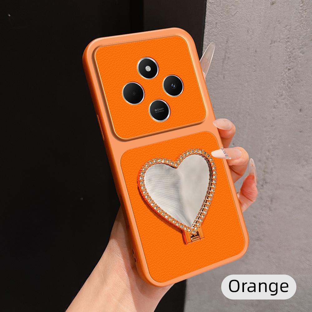 For Redmi 14C 5G / 4G Lambskin Series Skin Feel Shockproof Phone Case with Heart Mirror Holder(Orange)