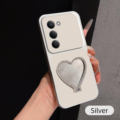 For Redmi 15 5G Global / 4G SEA 169.5mm Lambskin Series Skin Feel Shockproof Phone Case with Heart Mirror Holder(Silver)