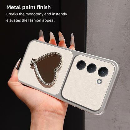 For Redmi 15 5G Global / 4G SEA 169.5mm Lambskin Series Skin Feel Shockproof Phone Case with Heart Mirror Holder(Silver)
