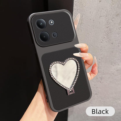 For Redmi 15C 5G / 4G Global 171mm Lambskin Series Skin Feel Shockproof Phone Case with Heart Mirror Holder(Black)