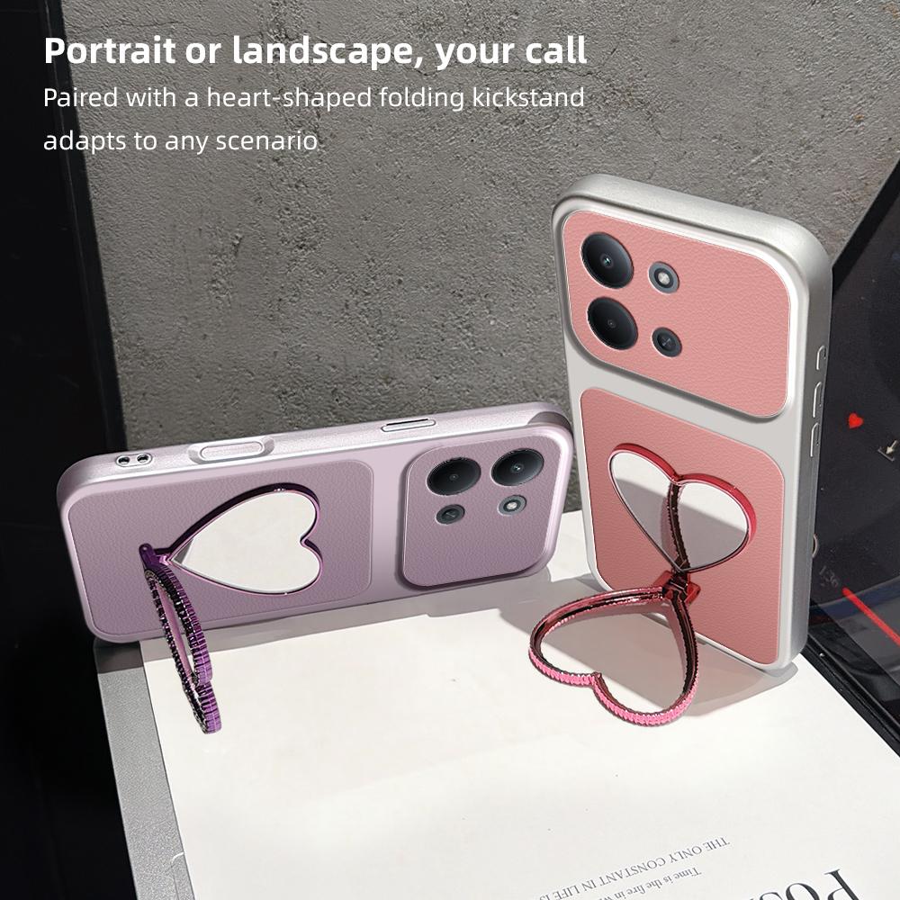 For Redmi 15C 5G / 4G Global 171mm Lambskin Series Skin Feel Shockproof Phone Case with Heart Mirror Holder(Orange)