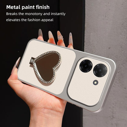 For Redmi A5 4G 171.7mm Lambskin Series Skin Feel Shockproof Phone Case with Heart Mirror Holder(Orange)