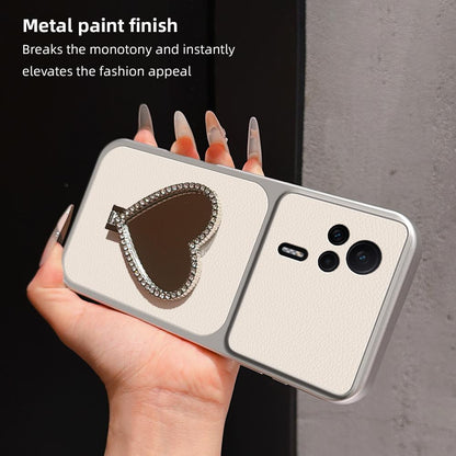 For Redmi K60E Lambskin Series Skin Feel Shockproof Phone Case with Heart Mirror Holder(Silver)