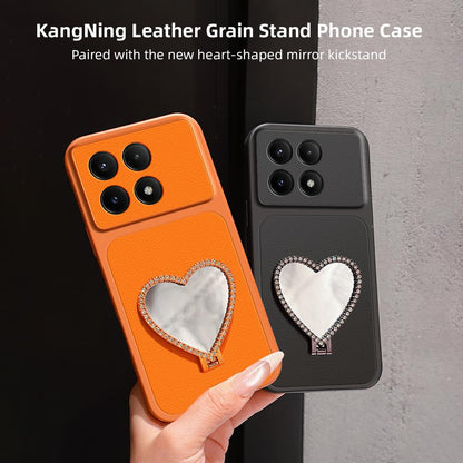 For Redmi K70E Lambskin Series Skin Feel Shockproof Phone Case with Heart Mirror Holder(Silver)