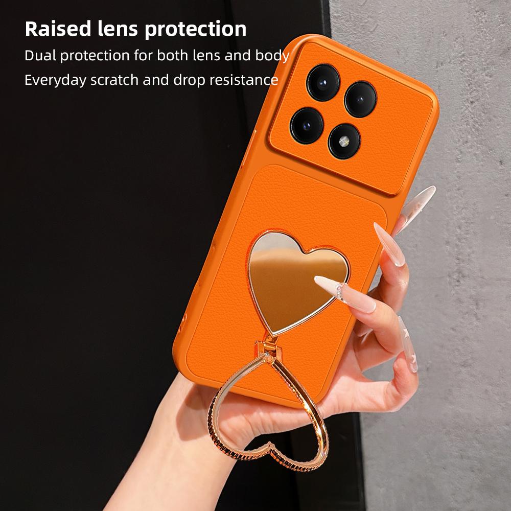 For Redmi K70E Lambskin Series Skin Feel Shockproof Phone Case with Heart Mirror Holder(Silver)