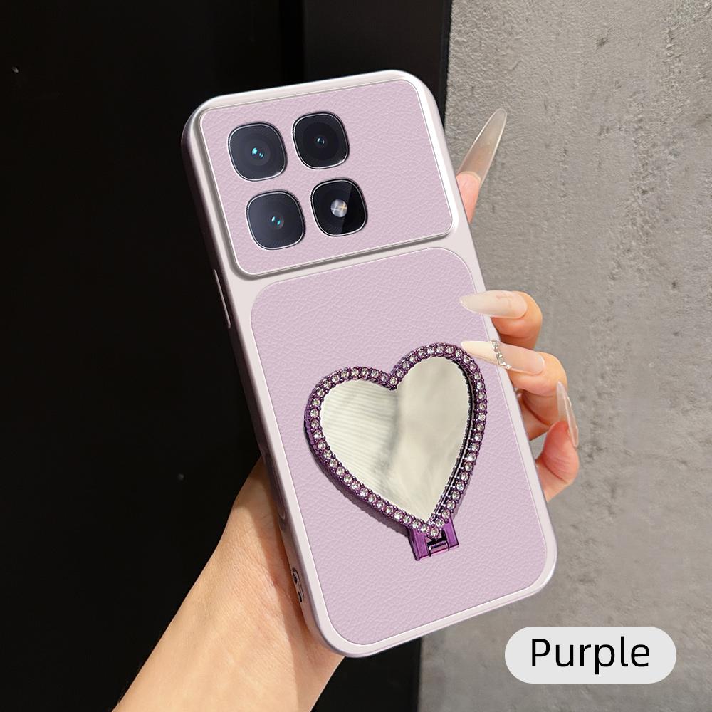 For Redmi K70 Ultra Lambskin Series Skin Feel Shockproof Phone Case with Heart Mirror Holder(Purple)