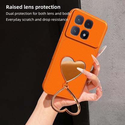 For Redmi K70 Ultra Lambskin Series Skin Feel Shockproof Phone Case with Heart Mirror Holder(Purple)