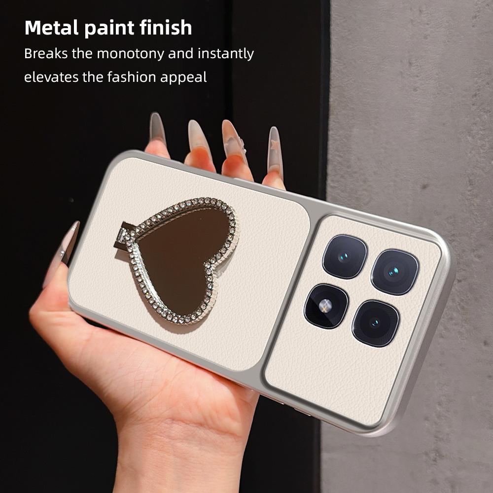 For Redmi K70 Ultra Lambskin Series Skin Feel Shockproof Phone Case with Heart Mirror Holder(Silver)