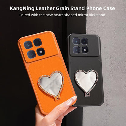 For Redmi K70 Ultra Lambskin Series Skin Feel Shockproof Phone Case with Heart Mirror Holder(Orange)