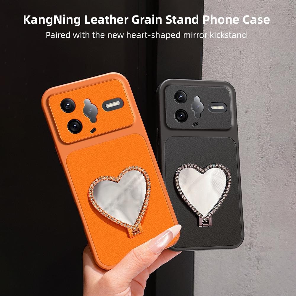 For Redmi K80 Pro Lambskin Series Skin Feel Shockproof Phone Case with Heart Mirror Holder(Purple)