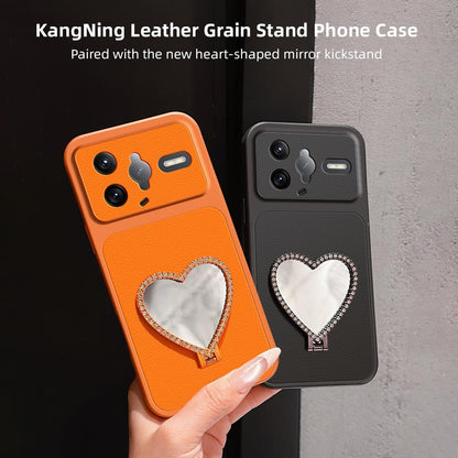 For Redmi K80 Pro Lambskin Series Skin Feel Shockproof Phone Case with Heart Mirror Holder(Silver)