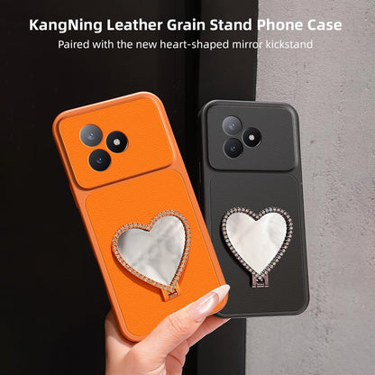 For Redmi K80 Ultra Lambskin Series Skin Feel Shockproof Phone Case with Heart Mirror Holder(Black)