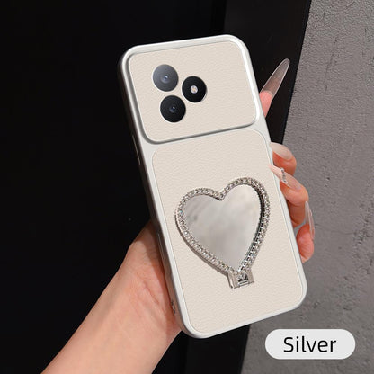 For Redmi K80 Ultra Lambskin Series Skin Feel Shockproof Phone Case with Heart Mirror Holder(Silver)