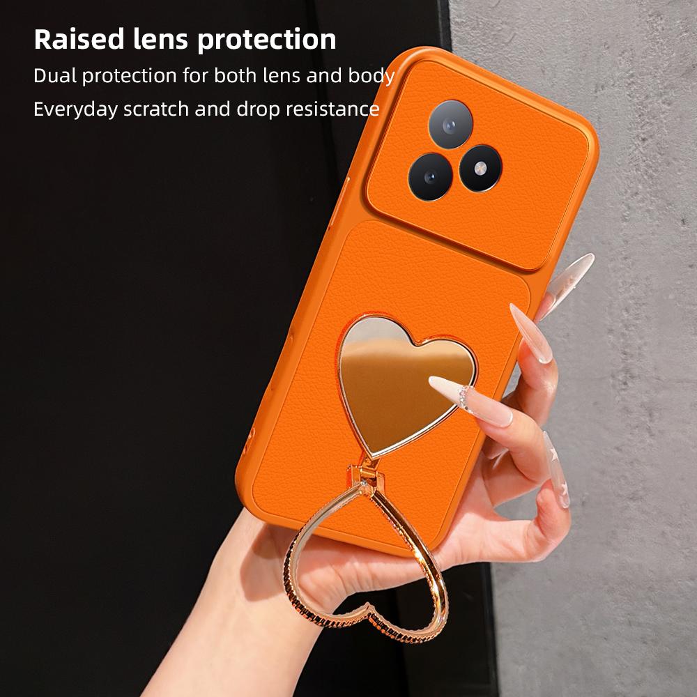 For Redmi K80 Ultra Lambskin Series Skin Feel Shockproof Phone Case with Heart Mirror Holder(Silver)
