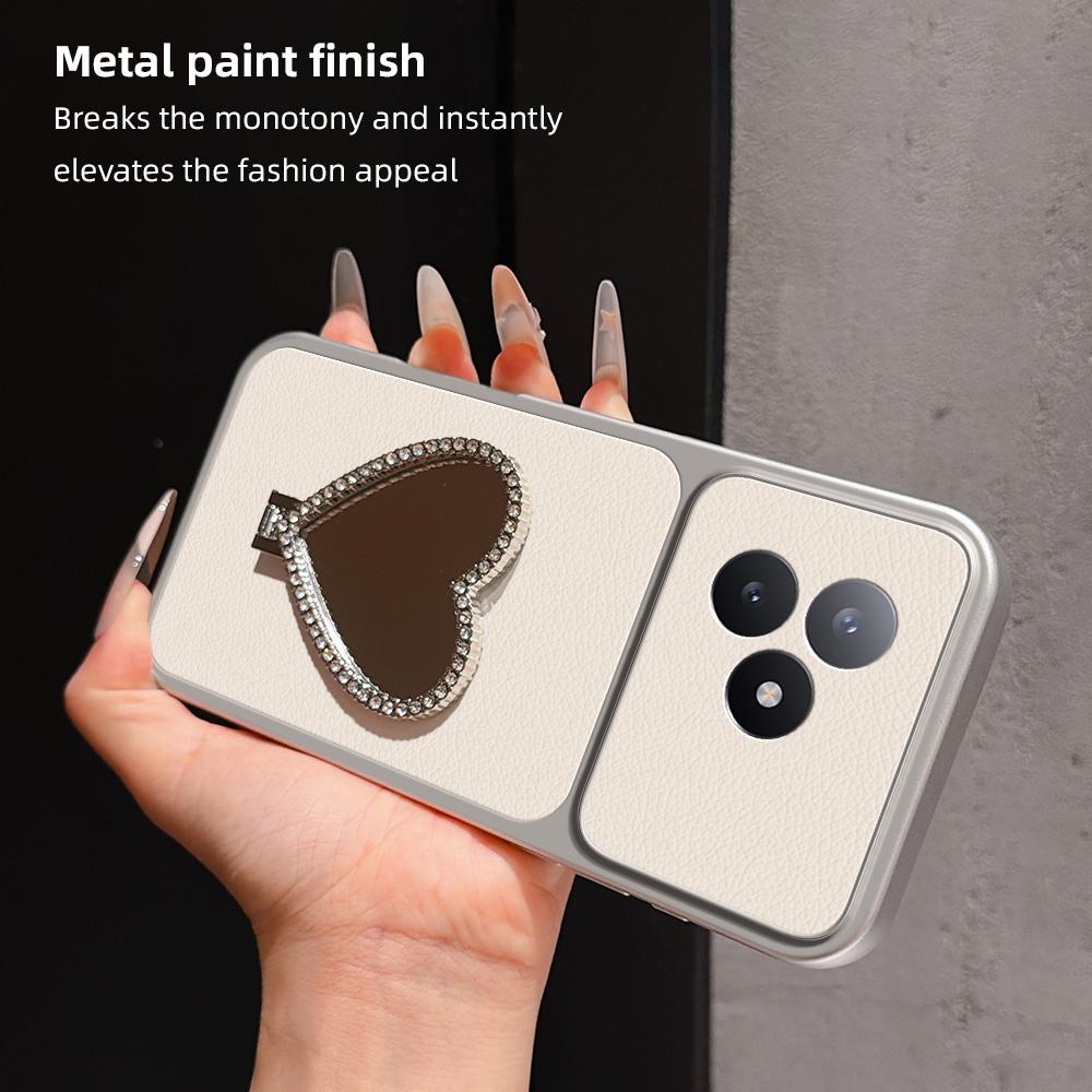 For Redmi K80 Ultra Lambskin Series Skin Feel Shockproof Phone Case with Heart Mirror Holder(Orange)
