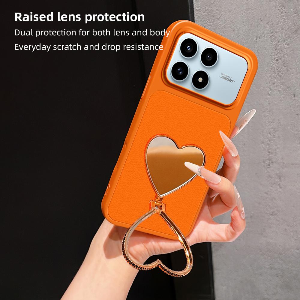 For Redmi K90 Lambskin Series Skin Feel Shockproof Phone Case with Heart Mirror Holder(Purple)