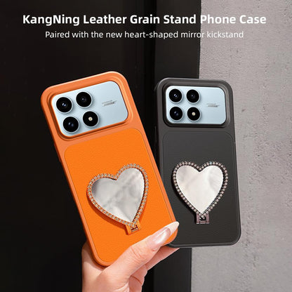 For Redmi K90 Lambskin Series Skin Feel Shockproof Phone Case with Heart Mirror Holder(Silver)
