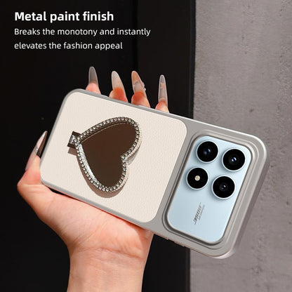 For Redmi K90 Lambskin Series Skin Feel Shockproof Phone Case with Heart Mirror Holder(Silver)