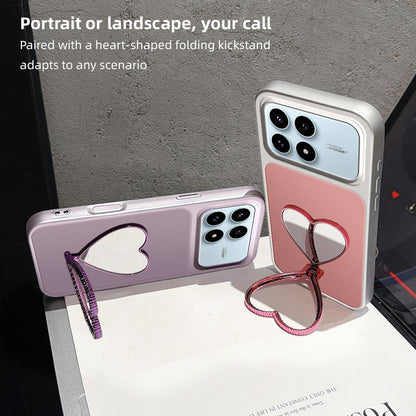 For Redmi K90 Lambskin Series Skin Feel Shockproof Phone Case with Heart Mirror Holder(Orange)