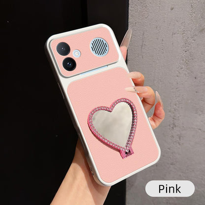 For Redmi K90 Max 5G Lambskin Series Skin Feel Shockproof Phone Case with Heart Mirror Holder(Pink)