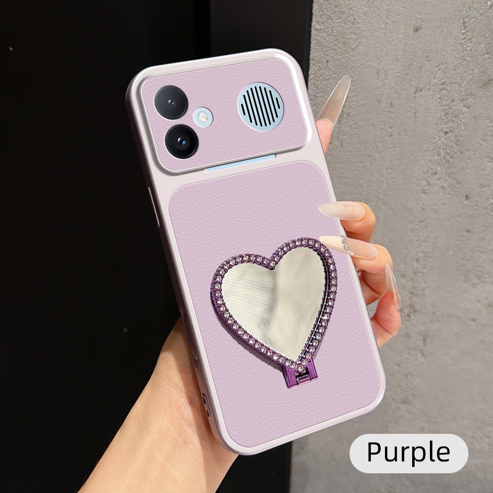 For Redmi K90 Max 5G Lambskin Series Skin Feel Shockproof Phone Case with Heart Mirror Holder(Purple)