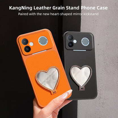 For Redmi K90 Max 5G Lambskin Series Skin Feel Shockproof Phone Case with Heart Mirror Holder(Black)