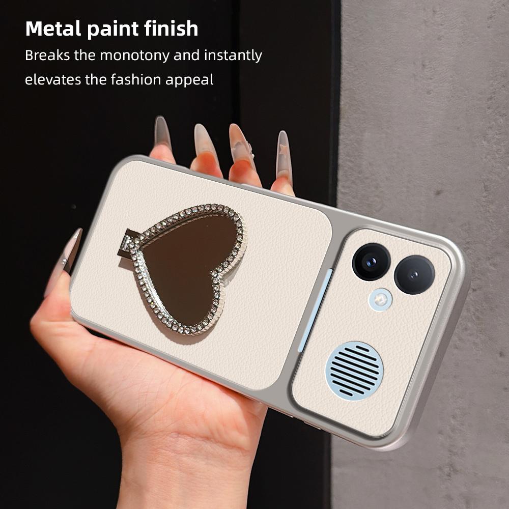 For Redmi K90 Max 5G Lambskin Series Skin Feel Shockproof Phone Case with Heart Mirror Holder(Black)