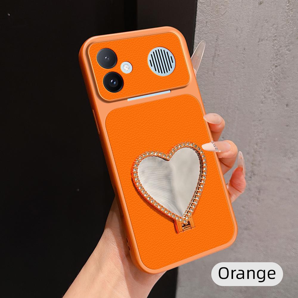 For Redmi K90 Max 5G Lambskin Series Skin Feel Shockproof Phone Case with Heart Mirror Holder(Orange)