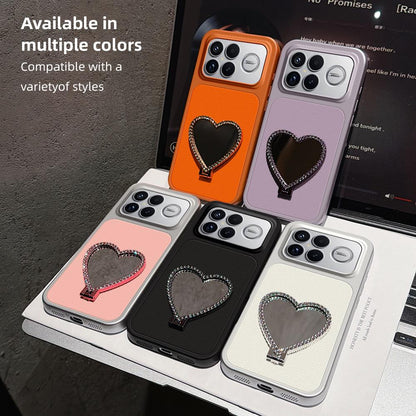 For Redmi K90 Pro Max Lambskin Series Skin Feel Shockproof Phone Case with Heart Mirror Holder(Purple)