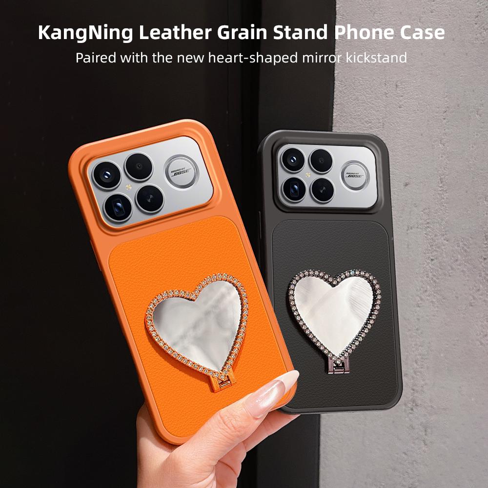 For Redmi K90 Pro Max Lambskin Series Skin Feel Shockproof Phone Case with Heart Mirror Holder(Silver)