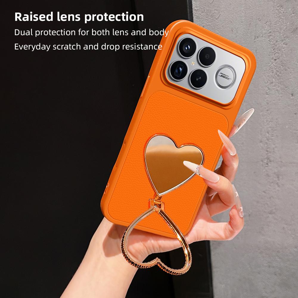 For Redmi K90 Pro Max Lambskin Series Skin Feel Shockproof Phone Case with Heart Mirror Holder(Silver)