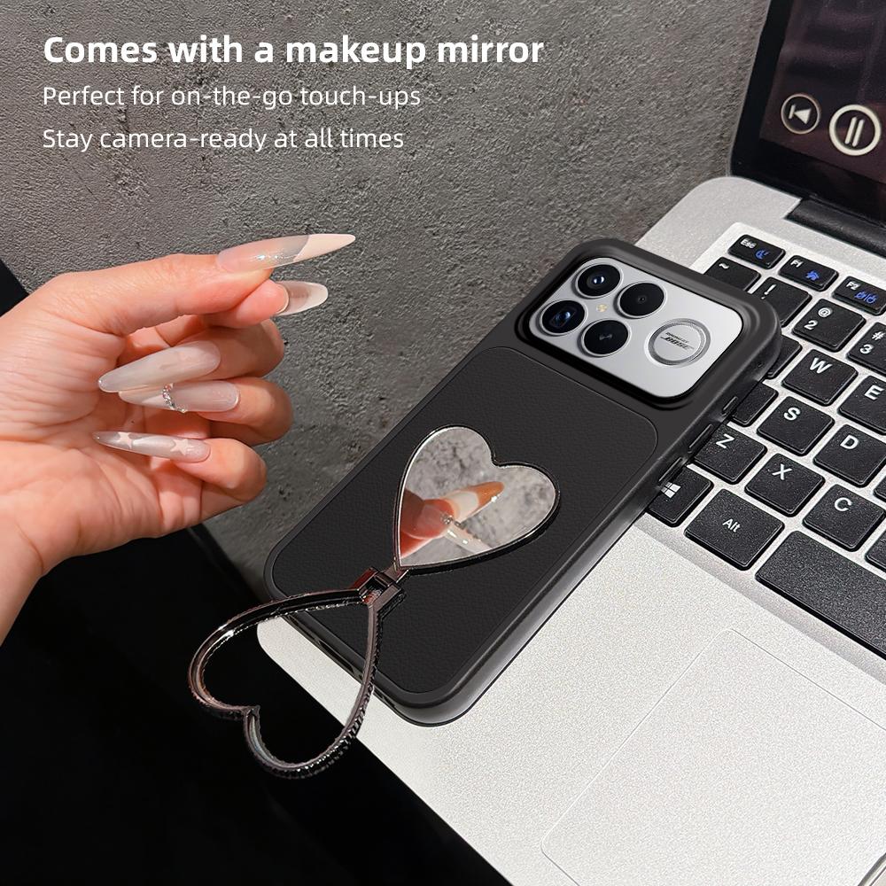 For Redmi K90 Pro Max Lambskin Series Skin Feel Shockproof Phone Case with Heart Mirror Holder(Silver)