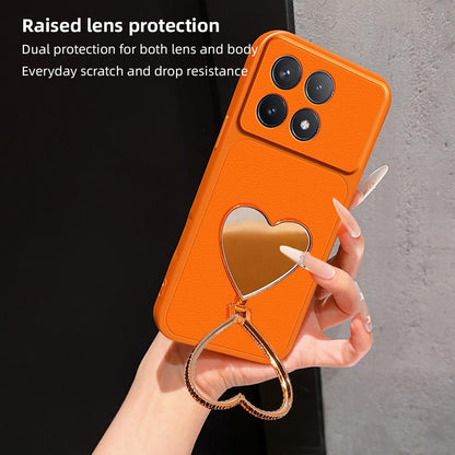 For Redmi Note 12 Turbo Lambskin Series Skin Feel Shockproof Phone Case with Heart Mirror Holder(Silver)