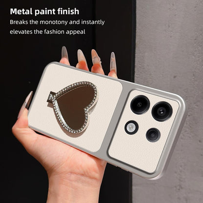 For Redmi Note 13 Pro 4G Lambskin Series Skin Feel Shockproof Phone Case with Heart Mirror Holder(Silver)
