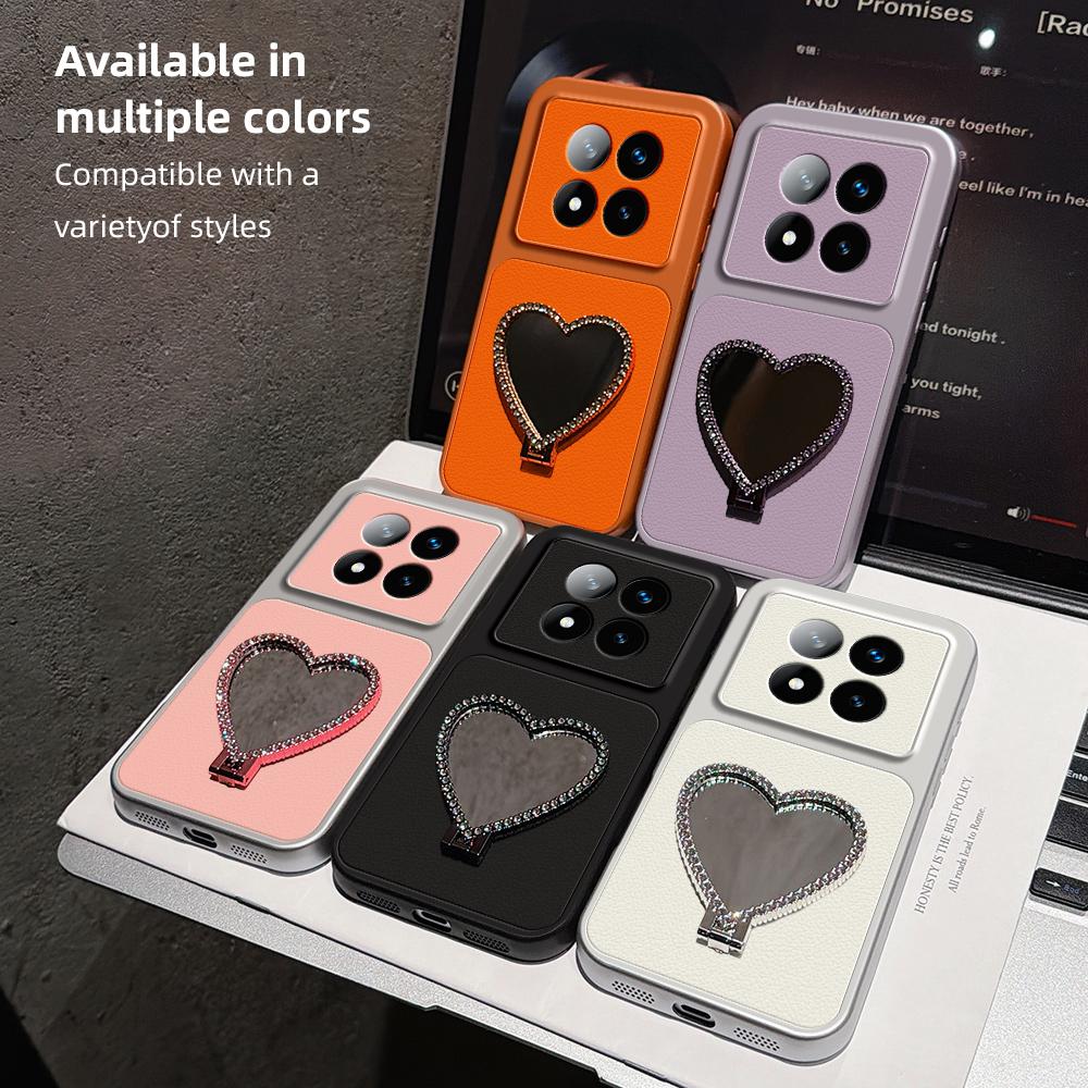 For Redmi Note 14 Pro+ 5G Lambskin Series Skin Feel Shockproof Phone Case with Heart Mirror Holder(Silver)