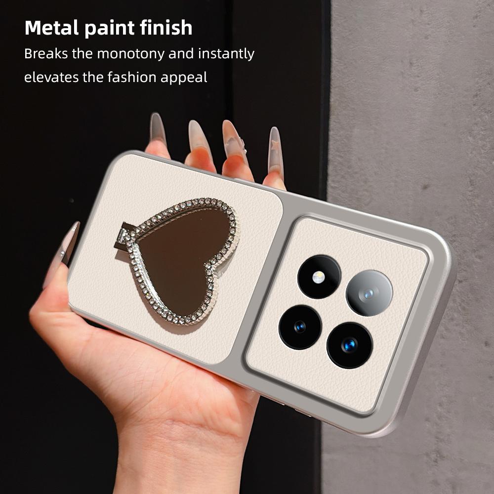 For Redmi Note 14 Pro+ 5G Lambskin Series Skin Feel Shockproof Phone Case with Heart Mirror Holder(Silver)