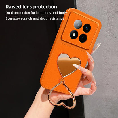 For Redmi Note 14 Pro+ 5G Lambskin Series Skin Feel Shockproof Phone Case with Heart Mirror Holder(Silver)