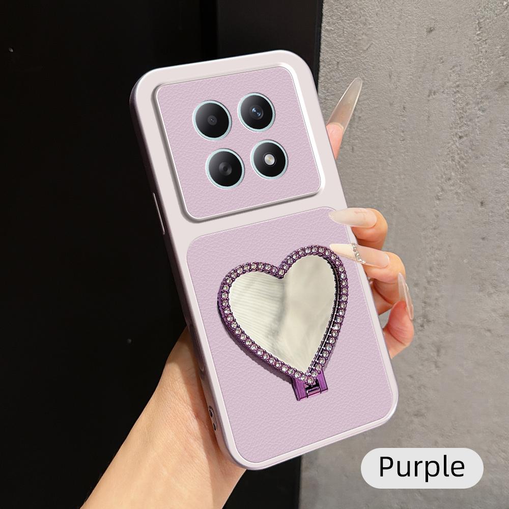 For Redmi Note 15 5G / 4G Global 164mm Lambskin Series Skin Feel Shockproof Phone Case with Heart Mirror Holder(Purple)