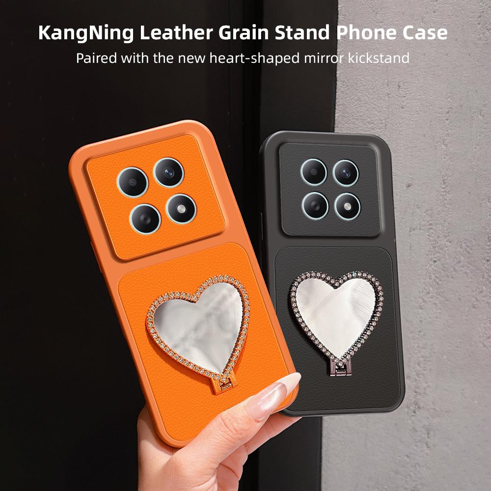 For Redmi Note 15 5G / 4G Global 164mm Lambskin Series Skin Feel Shockproof Phone Case with Heart Mirror Holder(Silver)