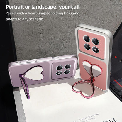For Redmi Note 15 5G / 4G Global 164mm Lambskin Series Skin Feel Shockproof Phone Case with Heart Mirror Holder(Silver)