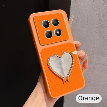 For Redmi Note 15 5G / 4G Global 164mm Lambskin Series Skin Feel Shockproof Phone Case with Heart Mirror Holder(Orange)